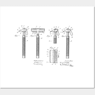 Safety Razor Vintage Patent Hand Drawing Posters and Art